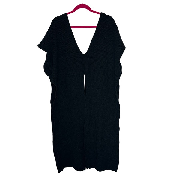By Anthropologie Slit Sweater Tunic Vest Duster Cardigan Knit Black One Size - Picture 1 of 16